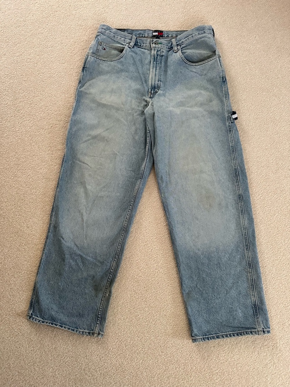 Y2K Tommy Hilfiger Light Blue Men's Carpenter Wide Leg Baggy Jeans 36x32